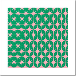 Atomic Age Mid Mod Starburst Geo Pattern in Pink and Green Posters and Art